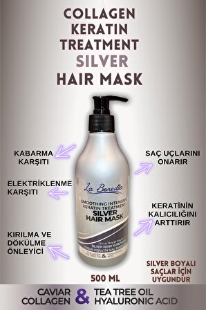 Yumuşatıcı Yoğun Silver Keratin Collagen Saç Bakım Maskesi (Silver Boyalı Saç Tipleri Için) 500 ml e